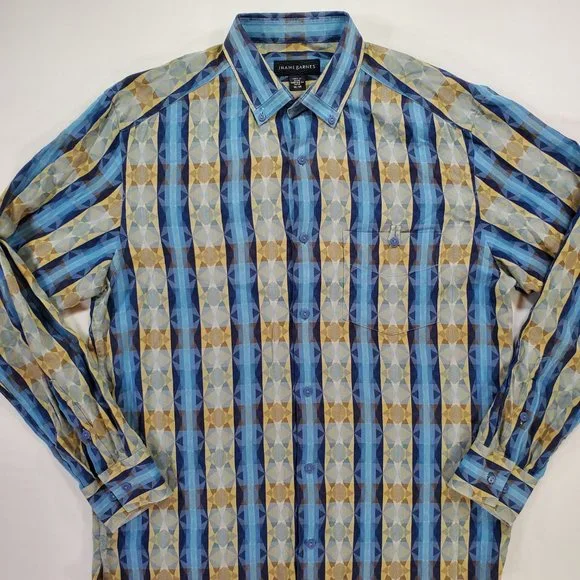 Jhane Barnes Shirt Men Medium Blue Geometric Casual Button Down Designer Vintage - Picture 6 of 16